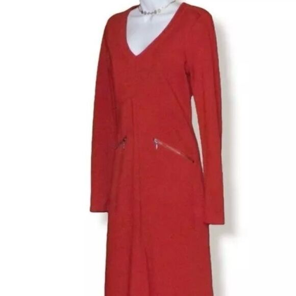 Athena Dress long sleeve Celebration zippers pockets V neck pullover orange Var - Picture 9 of 16